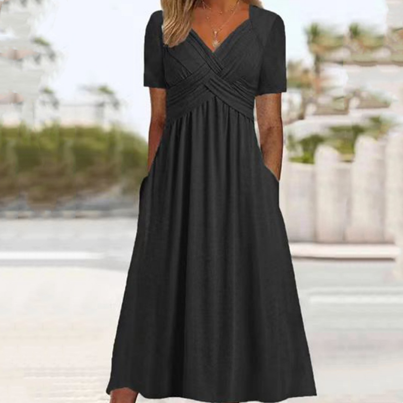 💖Rochie cu mânecă scurtă și decolteu în V-15