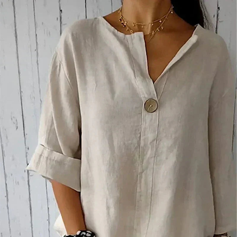 🎉Oferta specială pentru clienții noi și vechi🎁 50% reducere👕⭐ Top confortabil pentru femei, din in/ bumbac, cu decolteu bombat🍃💥-4