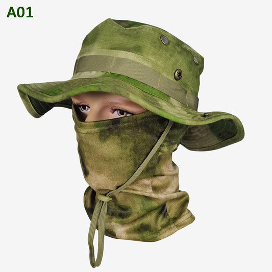 🔥Pălărie de pescuit și mască de camuflaj 2 în 1, cu bandă pentru gât💥