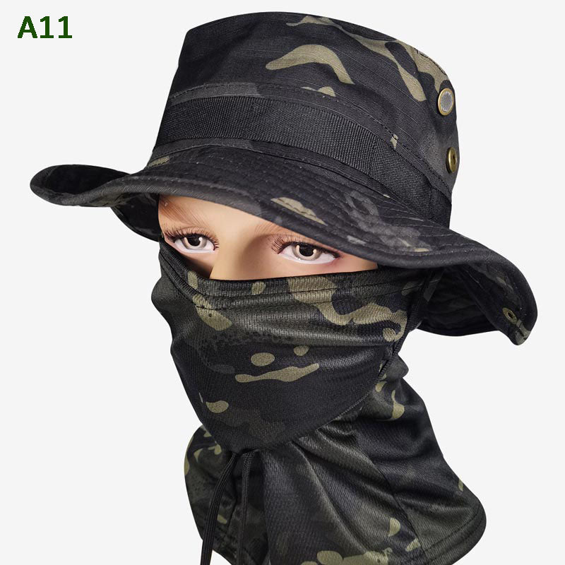 🔥Pălărie de pescuit și mască de camuflaj 2 în 1, cu bandă pentru gât💥-6
