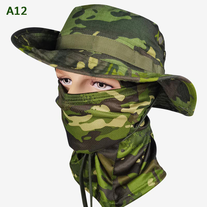 🔥Pălărie de pescuit și mască de camuflaj 2 în 1, cu bandă pentru gât💥-9