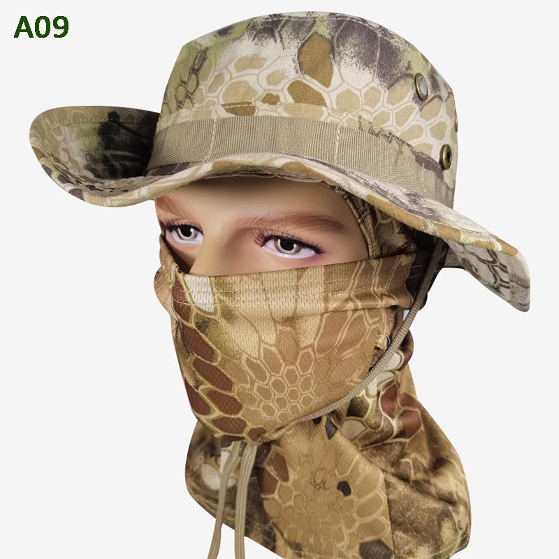 🔥Pălărie de pescuit și mască de camuflaj 2 în 1, cu bandă pentru gât💥-11