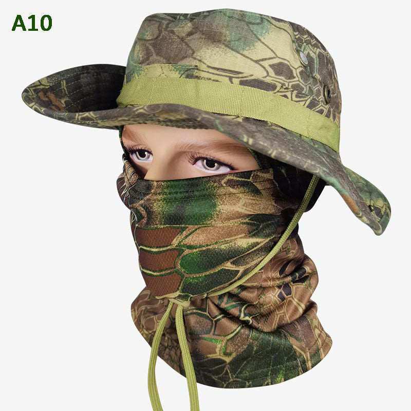 🔥Pălărie de pescuit și mască de camuflaj 2 în 1, cu bandă pentru gât💥-7