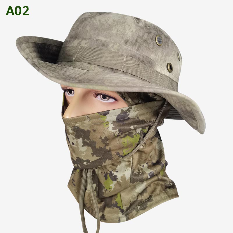 🔥Pălărie de pescuit și mască de camuflaj 2 în 1, cu bandă pentru gât💥-8