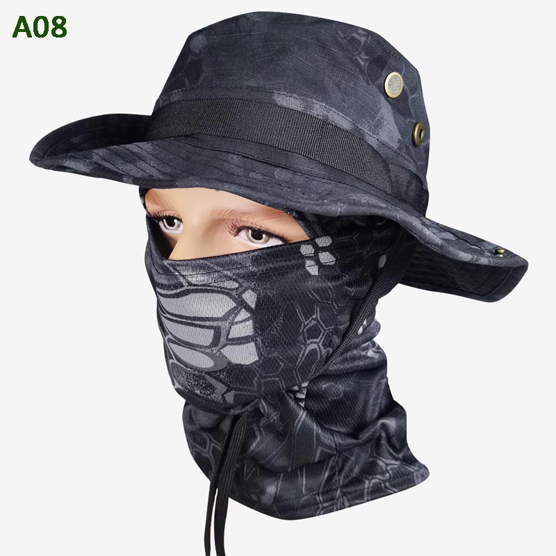 🔥Pălărie de pescuit și mască de camuflaj 2 în 1, cu bandă pentru gât💥-13