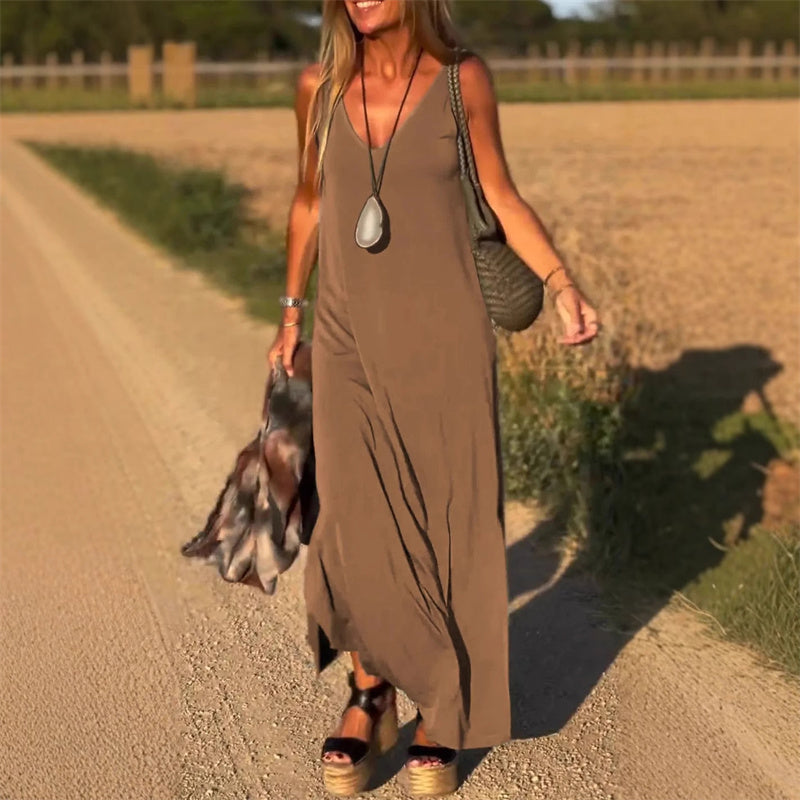 【S-4XL】Femeie Maxi Cami Rochie cu decolteu-3