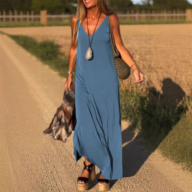 【S-4XL】Femeie Maxi Cami Rochie cu decolteu-4
