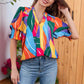 😍REDUCERE DE 50% DIN SĂPTĂMÂNA TRECUTĂ🎁☀️Bluză pentru femei cu imprimeu floral, decolteu în V și mâneci bufante🌺-3