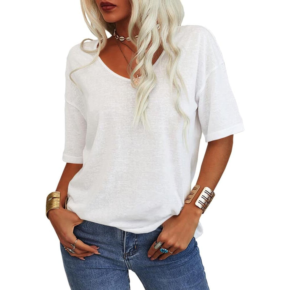 🔥Oferta specială a săptămânii🔥Tricou cu decolteu V de culoare solidă pentru femei-2