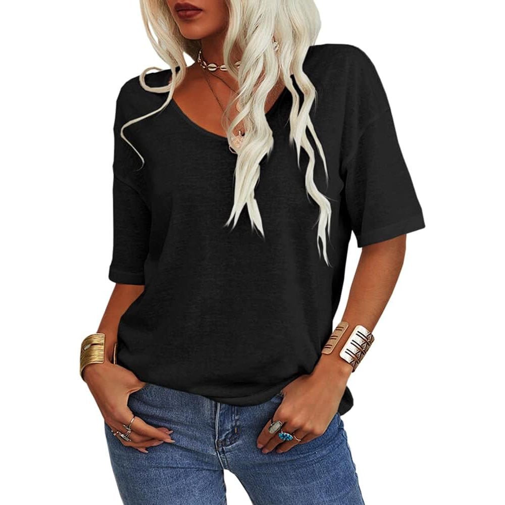 🔥Oferta specială a săptămânii🔥Tricou cu decolteu V de culoare solidă pentru femei-1