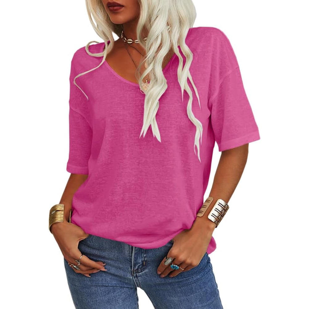 🔥Oferta specială a săptămânii🔥Tricou cu decolteu V de culoare solidă pentru femei-4