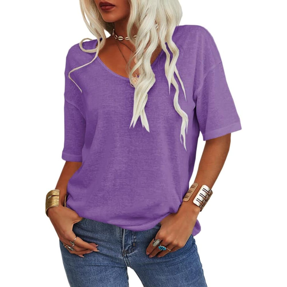 🔥Oferta specială a săptămânii🔥Tricou cu decolteu V de culoare solidă pentru femei-7
