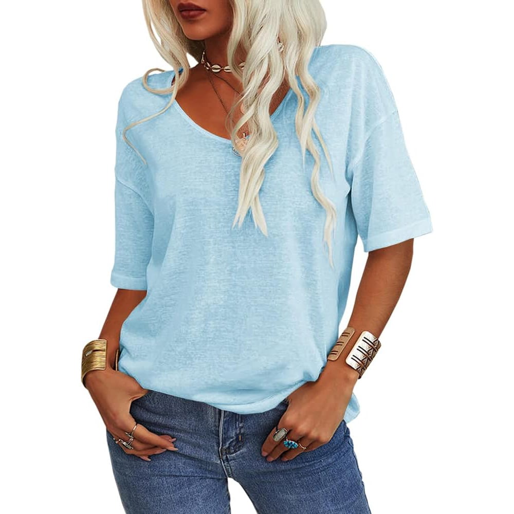 🔥Oferta specială a săptămânii🔥Tricou cu decolteu V de culoare solidă pentru femei-6