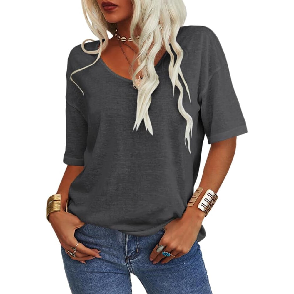 🔥Oferta specială a săptămânii🔥Tricou cu decolteu V de culoare solidă pentru femei-3