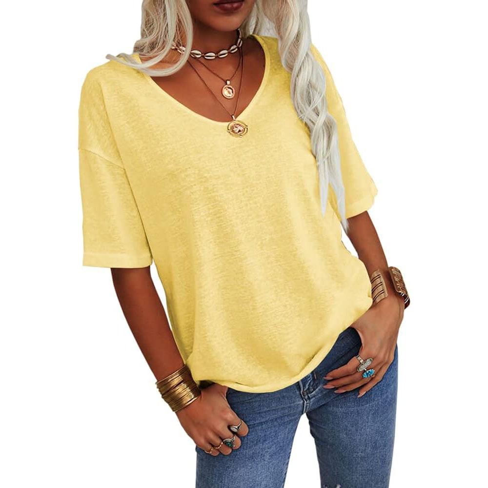 🔥Oferta specială a săptămânii🔥Tricou cu decolteu V de culoare solidă pentru femei-8