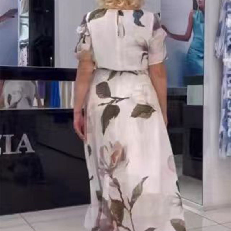 🌹Floral Plus Dimensiune rochie cu curea-1
