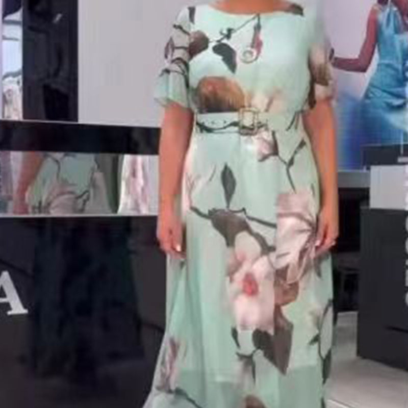 🌹Floral Plus Dimensiune rochie cu curea-4