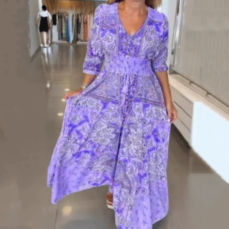 🔥 Rochie lungă elegantă cu flori pentru femei-5