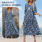 🌸 Rochie lungă elegantă pentru femei cu imprimare florală și gât în V-2