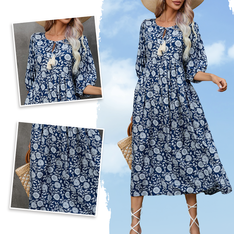 🌸 Rochie lungă elegantă pentru femei cu imprimare florală și gât în V-4