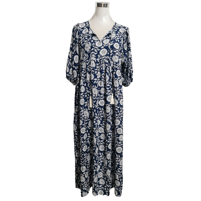 🌸 Rochie lungă elegantă pentru femei cu imprimare florală și gât în V-9