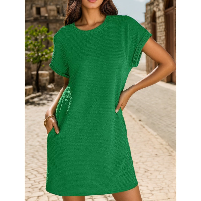 🔥 2026 Nou💞Rochie de buzunar elegantă cu gât rotund și culoare solidă-7