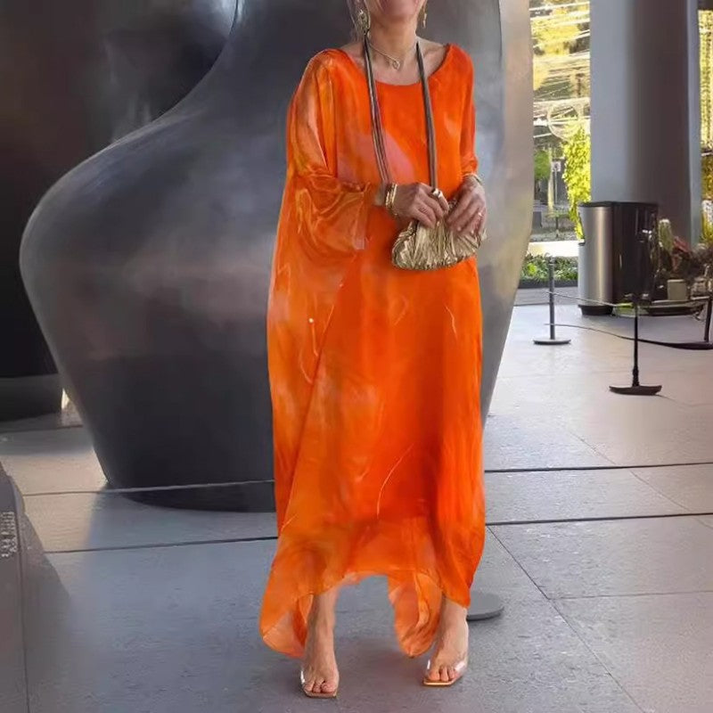 🔥 REDUCERE SPECIALĂ! 🔥 Rochie elegantă din șifon cu imprimeu marmorat-4