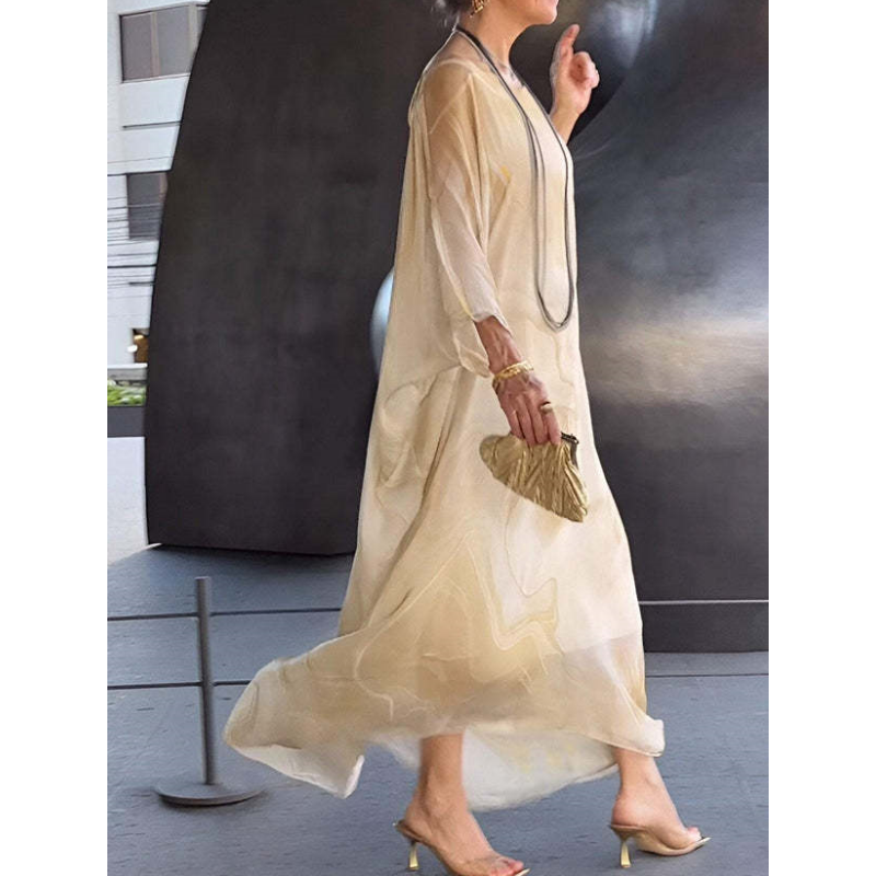 🔥 REDUCERE SPECIALĂ! 🔥 Rochie elegantă din șifon cu imprimeu marmorat-6