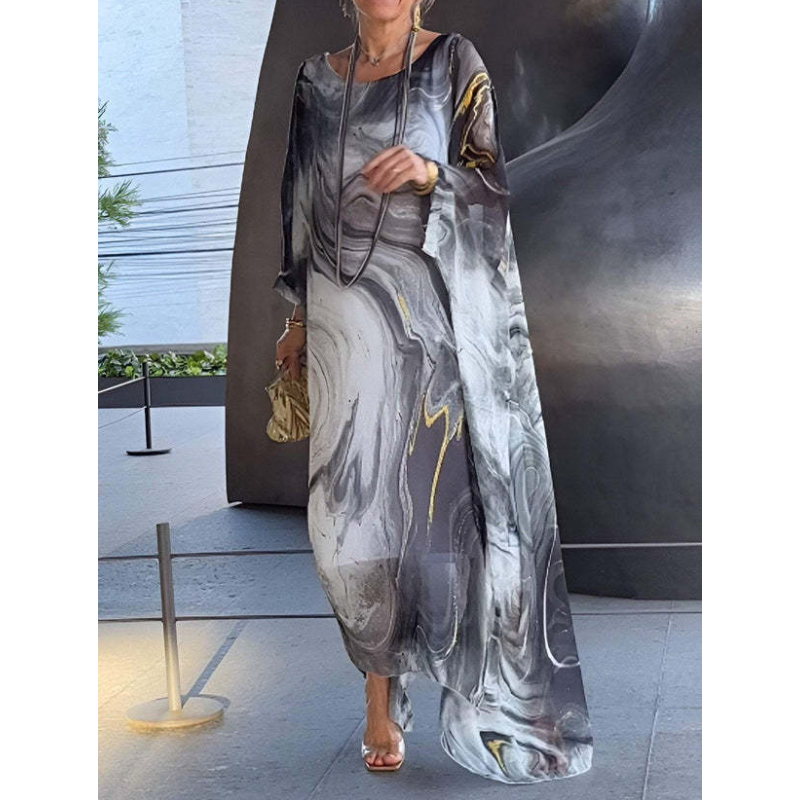 🔥 REDUCERE SPECIALĂ! 🔥 Rochie elegantă din șifon cu imprimeu marmorat-10