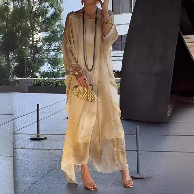 🔥 REDUCERE SPECIALĂ! 🔥 Rochie elegantă din șifon cu imprimeu marmorat-12