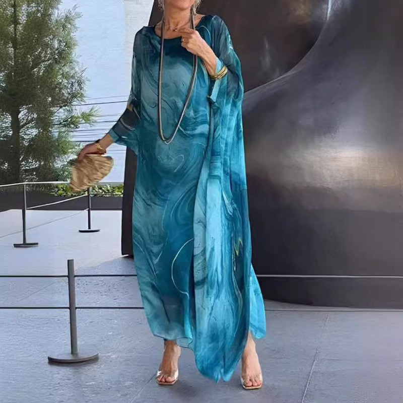 🔥 REDUCERE SPECIALĂ! 🔥 Rochie elegantă din șifon cu imprimeu marmorat-11