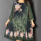 【S-4XL】🌺Femei florale imprimare rotund gât Mesh maneca rochie-4