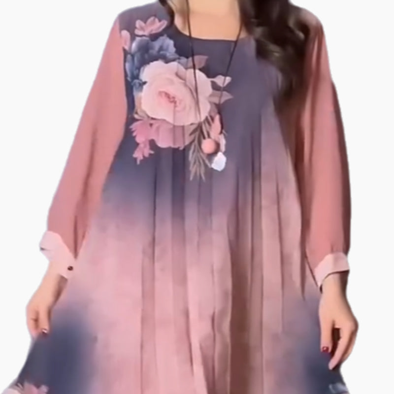 【S-4XL】🌺Femei florale imprimare rotund gât Mesh maneca rochie-8