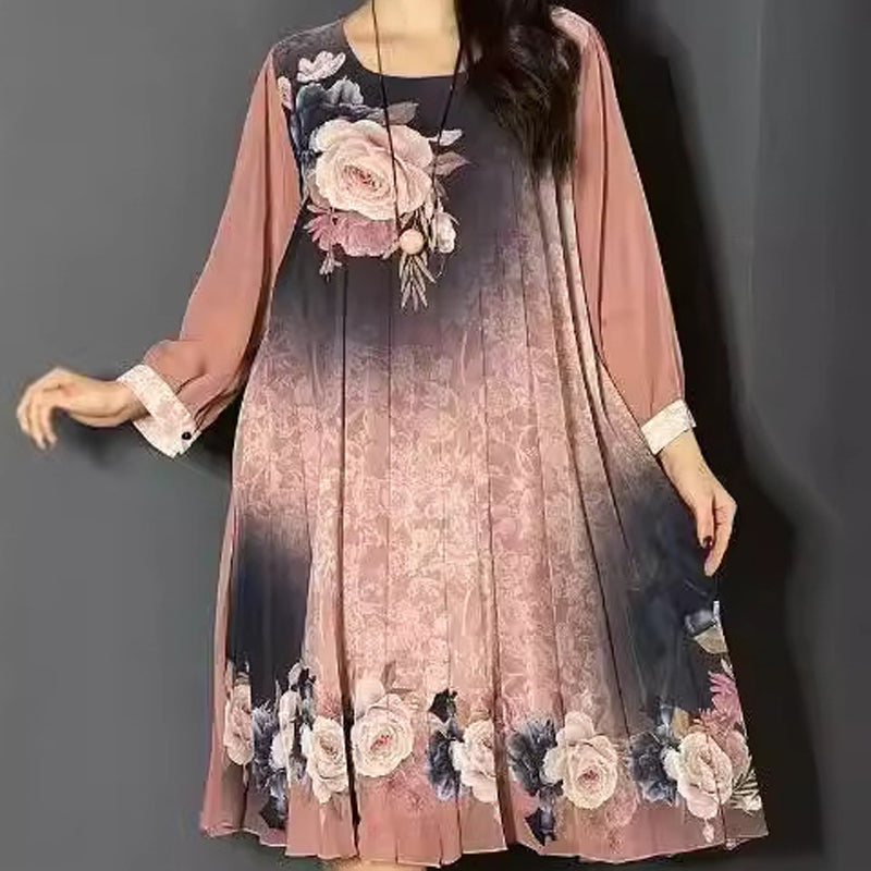 【S-4XL】🌺Femei florale imprimare rotund gât Mesh maneca rochie-13
