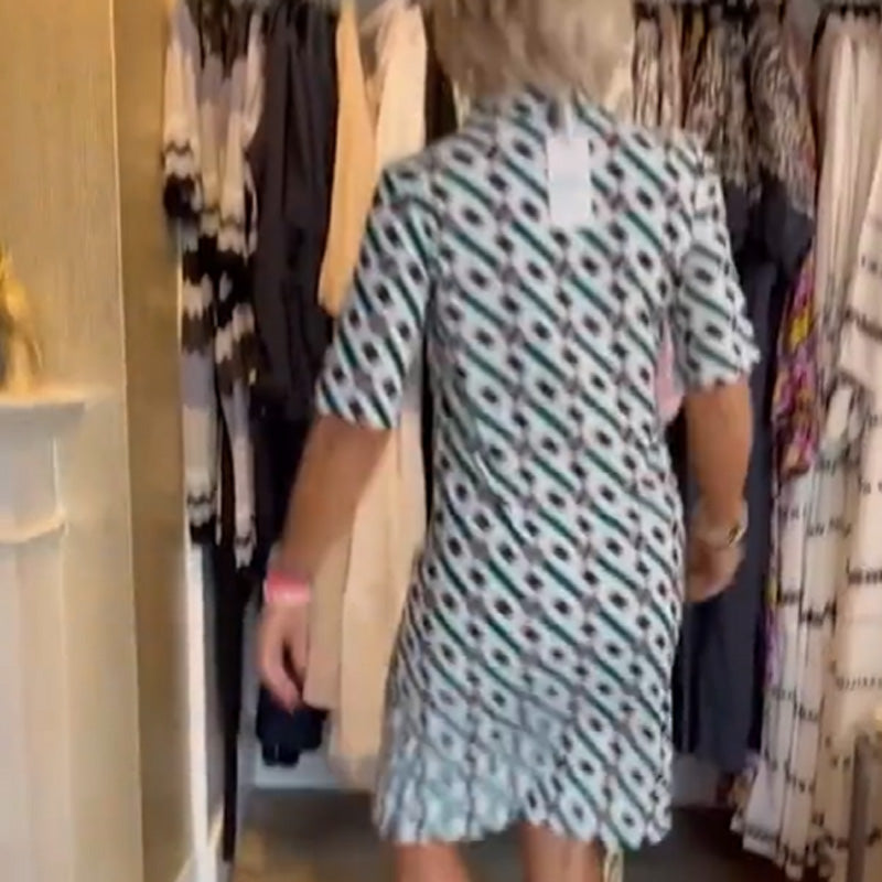 👔👗Rochie cu mâneci scurte și guler în formă de cămașă, cu imprimeu geometric🌠️-3