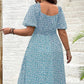 👗【L-4XL】Rochii pentru dimensiuni mari🌸Rochie cu mânecă scurtă cu imprimeu floral-6