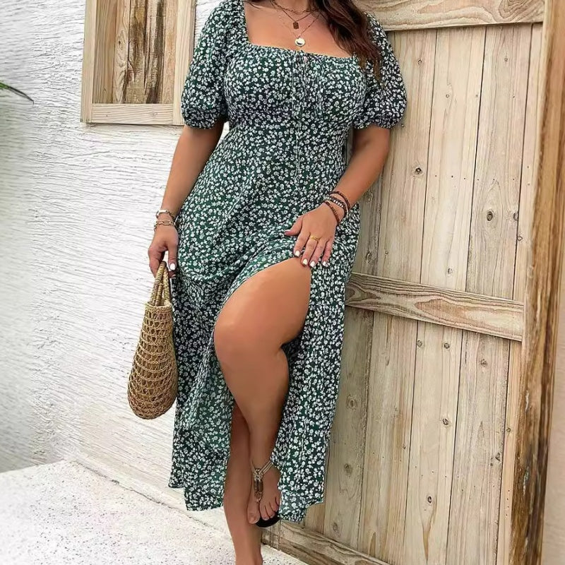 👗【L-4XL】Rochii pentru dimensiuni mari🌸Rochie cu mânecă scurtă cu imprimeu floral-3