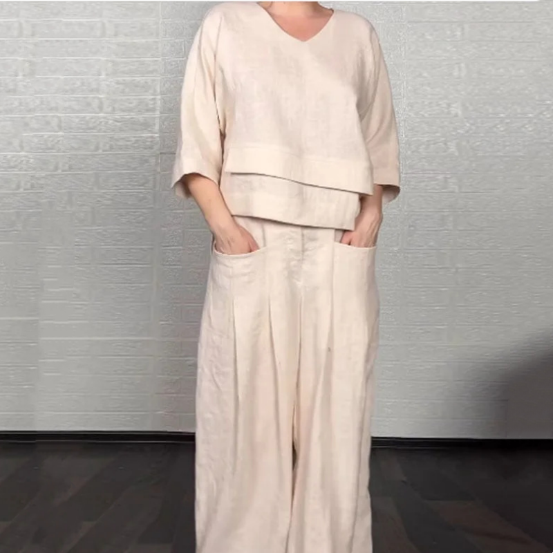 💃 Bumbac cu mânecă scurtă Set casual din două piese-3