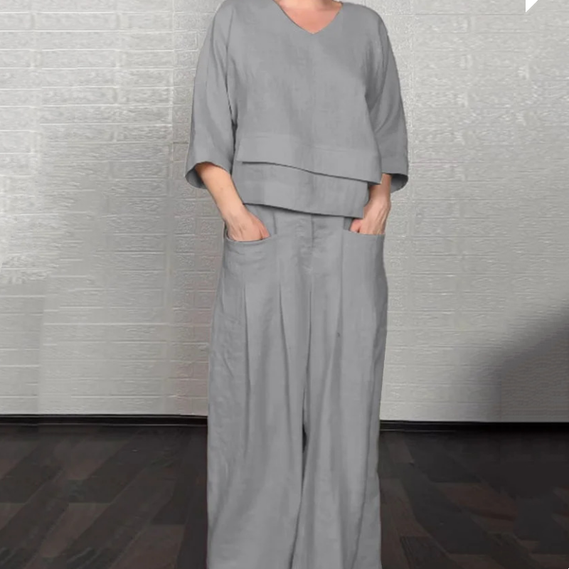 💃 Bumbac cu mânecă scurtă Set casual din două piese-4