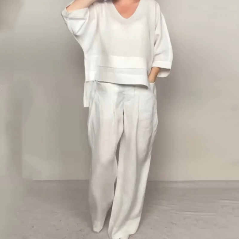💃 Bumbac cu mânecă scurtă Set casual din două piese-5