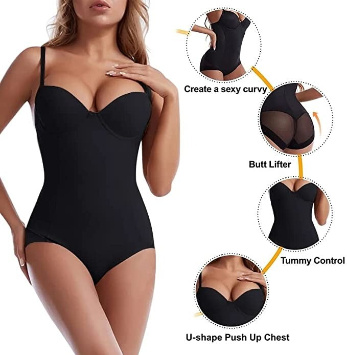 🔥Body modelator cu sutien | Talie ajustabilă, cu drapaj, pentru efect de slăbire✨-2
