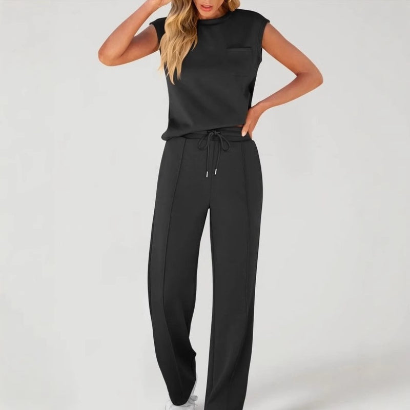 🔥Promoție de ultimă zi: 50% reducere💖Set de 2 piese pentru femei: top casual fără mâneci și pantaloni cu șnur