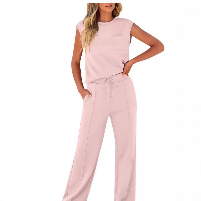 🔥Promoție de ultimă zi: 50% reducere💖Set de 2 piese pentru femei: top casual fără mâneci și pantaloni cu șnur-1