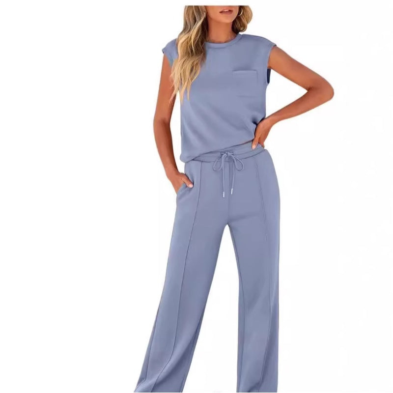 🔥Promoție de ultimă zi: 50% reducere💖Set de 2 piese pentru femei: top casual fără mâneci și pantaloni cu șnur-2