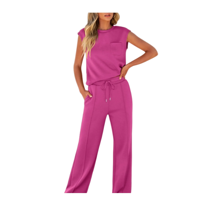 🔥Promoție de ultimă zi: 50% reducere💖Set de 2 piese pentru femei: top casual fără mâneci și pantaloni cu șnur-5