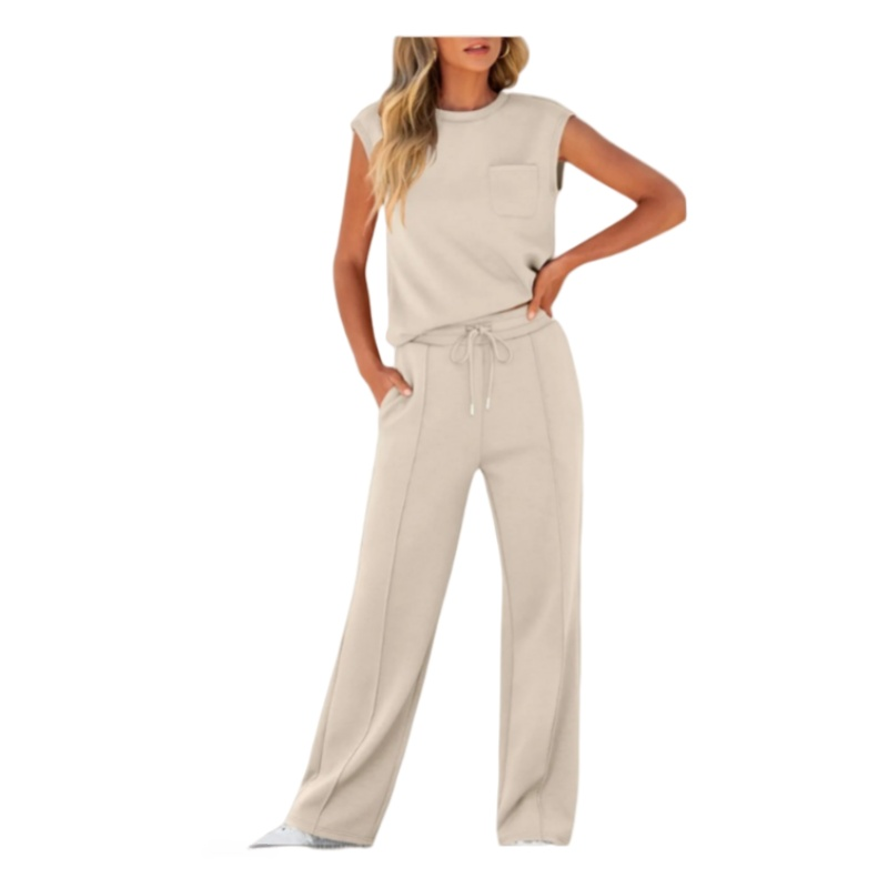 🔥Promoție de ultimă zi: 50% reducere💖Set de 2 piese pentru femei: top casual fără mâneci și pantaloni cu șnur-6
