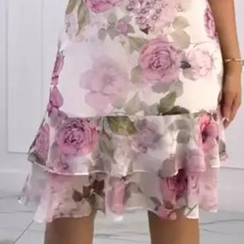 👗【S-4XL】🔥 Rochie Pink Rose Multi Layered Ruffle-5