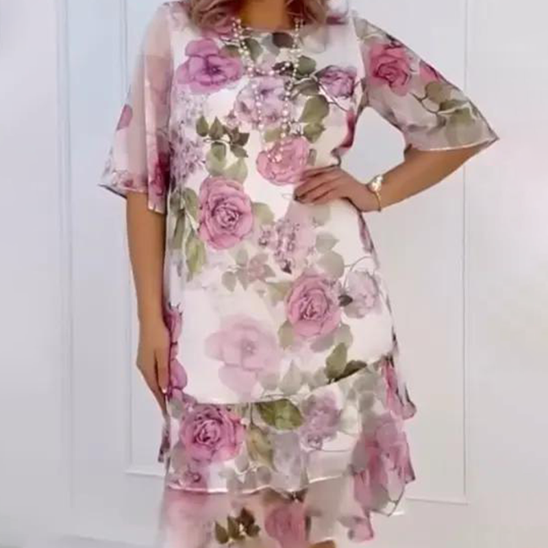 👗【S-4XL】🔥 Rochie Pink Rose Multi Layered Ruffle-8