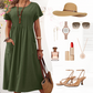 👗【S-4XL】Rochii plisate pentru femei cu mâneci scurte și buzunare-7