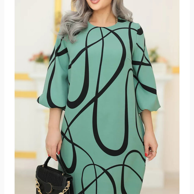 【S-4XL】🌺Rochie imprimată cu mânecă șapte sferturi și gât rotund-4
